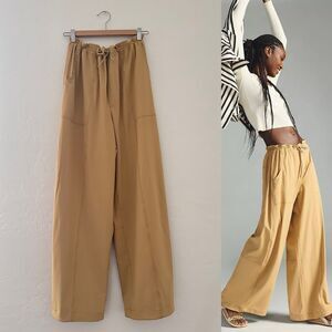 Anthropologie Parachute Wide Leg Pants XL Drawstring Tan Khaki